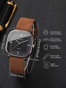 1 pièce Montre-bracelet à quartz classique pour hommes, style casual, cadran rectangulaire simple avec échelle, sans boîtier