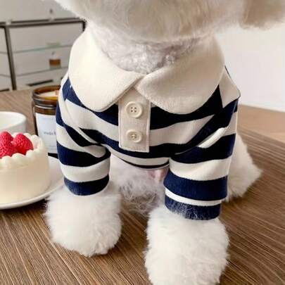 Comfortable Dog T-Shirt - Soft Knit Striped Dog T-Shirt With Leash Connector, Machine Washable, White And Navy, Suitable For Small To Large Dogs, Dog Apparel