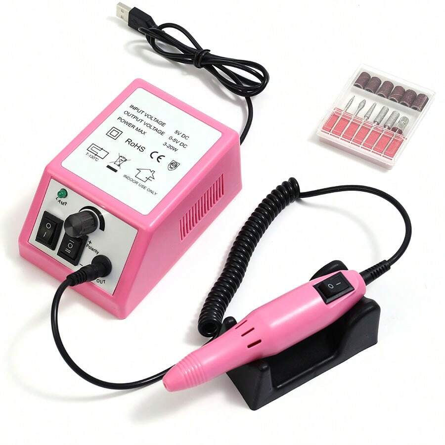 20,000RPM Nail Drill Kit - Electric Nail Grinder, Gel Polish Remover, Portable Nail Polisher, Manicure Tools - Pink - View 1