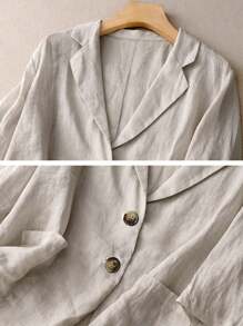 Blazer casual in misto lino da donna per primavera/estate, con maniche 3/4, vestibilità morbida e ampie tasche
