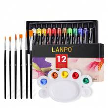 Ensemble de peinture tissu vibrante de 12 couleurs avec pinceaux, palette et planche à dessin - 12/24 couleurs, 12 ml/0,4 oz par tube, pigment riche, parfait pour les artistes, les artisans, les étudiants, les produits d'artisanat, la peinture sur vêtements, ensemble de peinture acrylique pour tissu