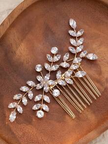 1pc Women's Beautiful Bridal Hair Comb, Wedding Party Bridesmaid Decoration Hair Accessory With Zirconia Elegant Tiaras Valentine's Day Accessories - Gold - View 3