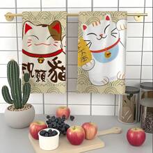 2pcs, Korean Japanese Lucky Cat Cloud Pattern Washcloths, Cleaning Cloths For Kitchen, Bathroom, Car, Windows, Cleaning Supplies, Gift.