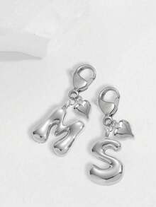 1pc Silver Bubble Letter Cute Necklace Pendant, Bag Charm - Includes Shiny Crystal Pendant & Gold Heart Pendant, Letters A-Z, Alloy Bag/Backpack Hanging Decoration - Perfect Gift For Birthday & Special Occasions, Keychain, Wallet & Purse Accessory For Women & Girls. Birthday, Valentine's Day, Mother's Day Gift. - Silver - View 7