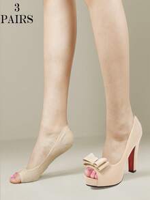 3 Pairs Women's Toe Separator Invisible Socks With Silicone Non-Slip Heel, Daily Casual Basic Low Cut Socks, Suitable For High Heels, Open Toe Shoes, And Mary Jane Shoes