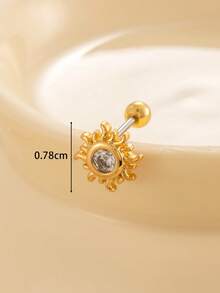 1pc Minimalist Personalized New Rhinestone Rotating Sun Stainless Steel Cartilage Earring - Gold - View 4