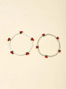 2 piezas Pulsera artesanal con dijes de cereza decorativa, pulseras de la amistad exquisitas y lindas para adolescentes y niñas, adecuado como regalo de cumpleaños para mujer y niña