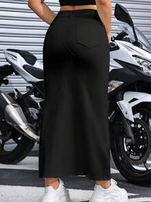 Women's Spring/Summer/Autumn Elastic Hip-Hugging Skirt With Tassel Splicing And A-Line Long Skirt - 黑色 - 查看 2