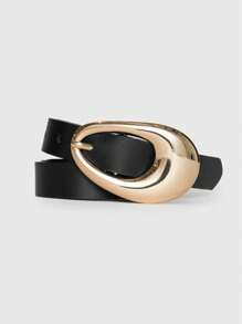 Plus Size Y2K Style Retro American Vintage Black PU Leather Geometric Metal Buckle Belt, Simple & Elegant Accessory For Parties, Music Festivals, And Daily Wear Summer, School