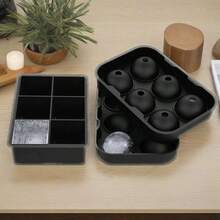 Large Ice Cube Molds, Big Round Whiskey Ice Cube Trays For Freezer, Easy To Fill & Release, Whiskey Bourbon Cocktail(1.6In*6 Balls- Black/2 Pack) - 黑色 - 查看 3