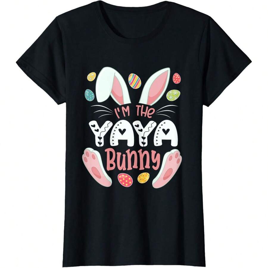 I'm The Yaya Bunny Mathing Family Easter Eggs Hunting T-Shirt - Black - View 1