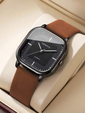 1pc Men's Fashion Casual Rectangular Simple Scale Dial Classic Quartz Wrist Watch, Without Watch Box