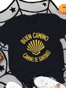 Seashell Good Way Camino De Santiago Pure Cotton Women's T-Shirt Comfort Fit - Black - View 1