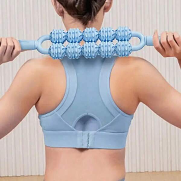 1 Piece Double-Row 10-Wheel Summer Gym Massage Roller For Women, Calf Muscle Massage Roller, Neck, Shoulder, And Back Muscle Relaxer, Yoga Spiked Roller, Fitness Accessory, Gym Accessory