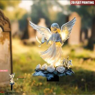 1pc 2D Flat, Eternal Light Angel And Acrylic Garden Stake Boho Style Quirky Decor, Ideal For Grave Art, Memorial Gift, Easter Yard Decoration, Sympathy Gift, Gravesite Decoration