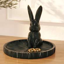 1 pièce Porte-bijoux lapin agenouillé à la lune d'esthétique orientale, nouveau style chinois, support d'affichage. Contient des bagues sur le plateau de la lune, permet d'accrocher des colliers sur les oreilles du lapin. Cadeau idéal pour la Saint-Valentin, la Fête de la mi-automne pour les femmes. Organisateur de stockage, accessoires de voyage, retour à l'école, stockage pour dortoir