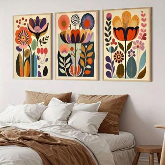Set di 3 stampe floreali di arte popolare norvegese, opere d'arte scandinave murali, poster di stile scandinavo, decorazioni da parete in stile boemo per il soggiorno, stampe su tela senza cornice per soggiorno, studio, camera da letto, bagno