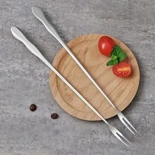2 piezas Tenedores de acero inoxidable para kimchi, tenedores para aceitunas, agarradores de kimchi, tenedores para latas de kimchi, tenedores para cócteles, tenedores de acero inoxidable para frutas, tenedores de mango largo, utensilios de cocina - Plateado - Ver 4