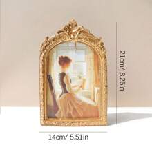 1pc Classical Retro Photo Frame, Vintage-Style Faux Wooden Carving Frame, Decorative Desktop/Wall Picture Frame, Gold Flower Design, Wedding/Home Decor, Resin Framed, Vintage Literature & Lighting Theme, Luxury Embossed Hanging Ornament, Elegant Home Accessory