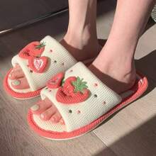 XIXITIAO 1 Pasang Sandal Dalam Ruangan Musim Semi/Panas, Motif Stroberi, Sandal Kasual Berbentuk Kartun Lucu dengan Ujung Terbuka dan Sol Lembut, Cocok untuk Sandal Rumah Dalam Ruangan dengan Sol Lembut - Red and White - View 5
