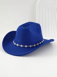 1pc Women's Solid Color Rhombus Sequin Decor Western Cowboy Hat, Unisex Elegant Casual Small Fedora Hat Suitable For Daily Use