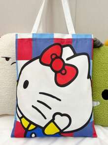 Sanrio 1 pieza Bolsa de lona con diseño de Kitty Cat de Sanrio, bolso de hombro de gran capacidad estilo estudiante, bolso de mano de dibujos animados para mujer