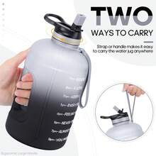 UKEIN Large 74 Oz/Half Gallon Motivational Water Bottle With 2 Lids (Chug And Straw), Sports Drink Water Jug With Time Marker For Camping Sports Workouts And Outdoor Activity - 灰黑 - 查看 5