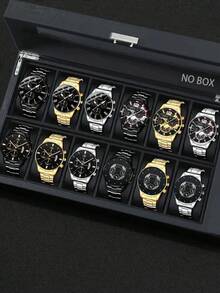 12-Piece Men's Fashion Business Quartz Watch Set, Round Dial, Alloy Band, Multiple Pieces For Free Matching, Personalized Customization, Men's Watch, Birthday Gift, Father's Day Gift, Holiday Gift - Multicolor - View 1