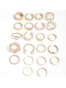 Set de 22 piezas de anillos ajustables para mujeres con diseños de mariposa, corazón y bandas múltiples