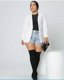 Plain Cardigan Kimono Knit Women's Cold Weather Coat - 白色 - 查看 1