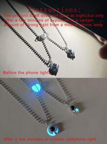 ATLVXJL 2pcs/Set Glow-In-The-Dark Astronaut Constellation Projection Bead Magnetic Necklace With Stainless Steel Chain, Casual Couple Jewelry Suitable For Daily Wear And Valentine's Day Gift