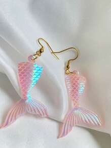 1 par de pendientes elegantes y encantadores con diseño de sirena, pendientes iridiscentes con diseño de océano, pendientes de verano con tema oceánico, hechos de material acrílico, ligeros y con estilo, perfectos para la playa, un gran regalo para seres queridos y amigos