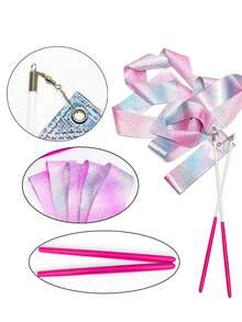 1/3pcs Sparkly Dance Ribbon For Women Mermaid Ballet Ballerina Gymnastics Birthday Party Favors Decorations, Twirl Streamer Ribbon Dancer Wands For Class Talent Shows - Multicolor - View 6