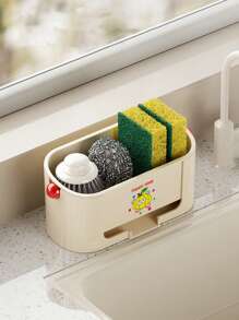 1pc Kitchen Sink Organizer Caddy, Multipurpose Cleaning Tools Storage Box For Sponge, Cloth, Steel Ball, Pot Brush, With Drainage Rack, Large Capacity Countertop Storage Rack, Creative Kitchen Storage Box