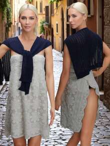 1pc Women's New Solid Color Knitted Shawl, High-End, Lightweight For Spring & Autumn, Fashionable Accessory