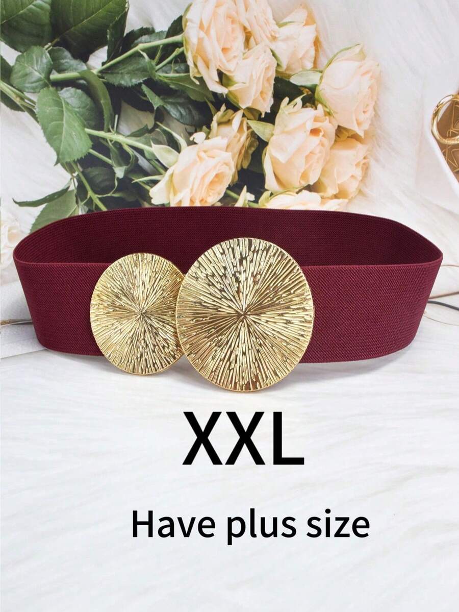 Western Style Adjustable Elastic Waist Belt, Versatile Plus Size Waist Cincher For Dresses, Suitable For Back To School, Summer, Christmas Gift, Available In Burgundy, Leopard Print, Brown Fall, Autumn, Halloween - Burgundy - View 1