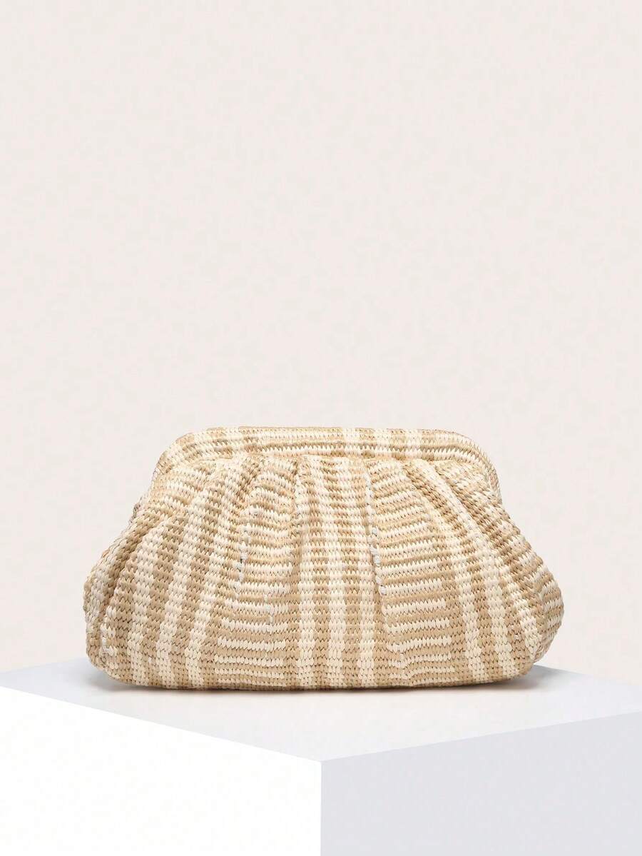 Women's Handbag, Colorblock Striped, Pleated Cloud Design, Vintage, Large Capacity, Fashionable, Suitable For Shopping - Multicolor - View 1