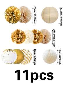 11 件金色灯笼纸花球，婚礼、性别揭晓、周年纪念、迎婴派对、生日、节日庆祝派对室内外装饰 - 金色 - 查看 5