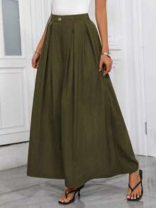 Nuovi pantaloni con tasche in vita alta, stile retrò, morbidi e ampi, per primavera ed estate (cintura non inclusa) - Verde militare - Visualizzare 5