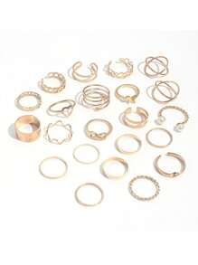 Set de 22 piezas de anillos ajustables para mujeres con diseños de mariposa, corazón y bandas múltiples