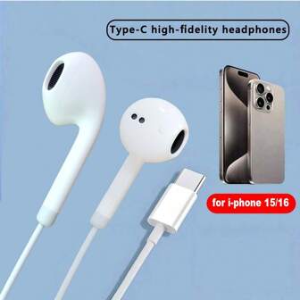 Écouteurs filaires intra-auriculaires haut de gamme avec connecteur USB-C. Écouteurs intra-auriculaires avec contrôle filaire à trois boutons pour contrôler la musique, les appels téléphoniques et le volume. Compatible avec 16/16 Plus/16 Pro/16 Pro Max, série 15, Galaxy S24/S23/S22, CarPlay, iPad, Pixel - Gris