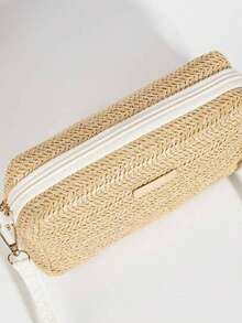 Summer Mini Crossbody Bag For Women, Striped Straw Woven Casual Shoulder Bag For Street Fashion, Parties And Gatherings (Handwoven, There May Be Slight Differences In Weaving Compared To The Image)