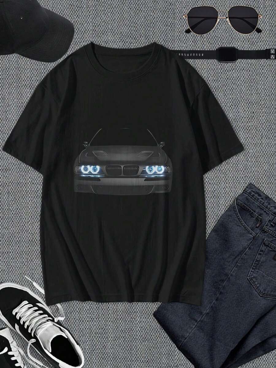 Camiseta clásica de coche BMW M5 - Camiseta de manga corta negra para hombre. Diseño único, ajuste cómodo. Regalo perfecto para amantes de los coches - Negro - Ver 1