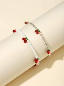 2 piezas Pulsera artesanal con dijes de cereza decorativa, pulseras de la amistad exquisitas y lindas para adolescentes y niñas, adecuado como regalo de cumpleaños para mujer y niña