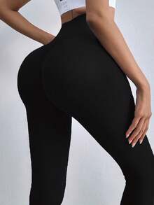 欧美新款性感蜜桃臀瑜伽紧身裤无缝提拉紧身健身裤高腰透气运动紧身裤女 - 黑色 - 查看 3