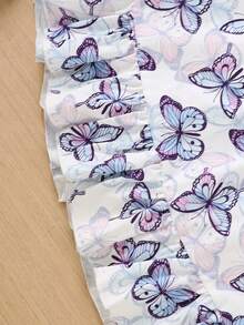 2pcs/Set Girls Summer Minimalist Solid Color Rib Twist Sleeveless Top + Butterfly Print Mini Skirt - Purple - View 7