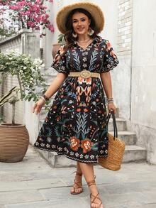Embrace Your Boho Chic Style With Our Plus Size Bohemian Maxi Dress In Black - Available In Sizes 1XL To 4XL - Black - View 1
