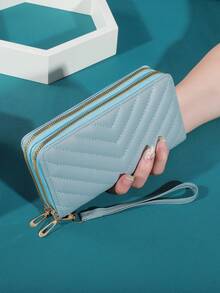 Classic Large Capacity Wallet Geometric Pattern Coin Pouch Women Dual Zipper Coin Purse For Women Wallet Long Wallet Purse Wallet Wallet Keychain Wristlet Wallet - Multicolor - View 7