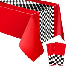3 Buah Taplak Meja Kotak-kotak 54 X 108 Inci Motif Garis-garis Kotak-kotak Hitam Putih untuk Pesta Tema Balap Motor, Perlengkapan Dekorasi Pesta Ulang Tahun, Suvenir Pesta Balap (Merah) - Merah - View 6