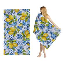 1pc Super Soft, Absorbent & Quick Dry Lemon Print Beach Towel, Suitable For Swimming, Camping, Bath & Home Decor Travel Essentials Travel Accessories Beach Essentials